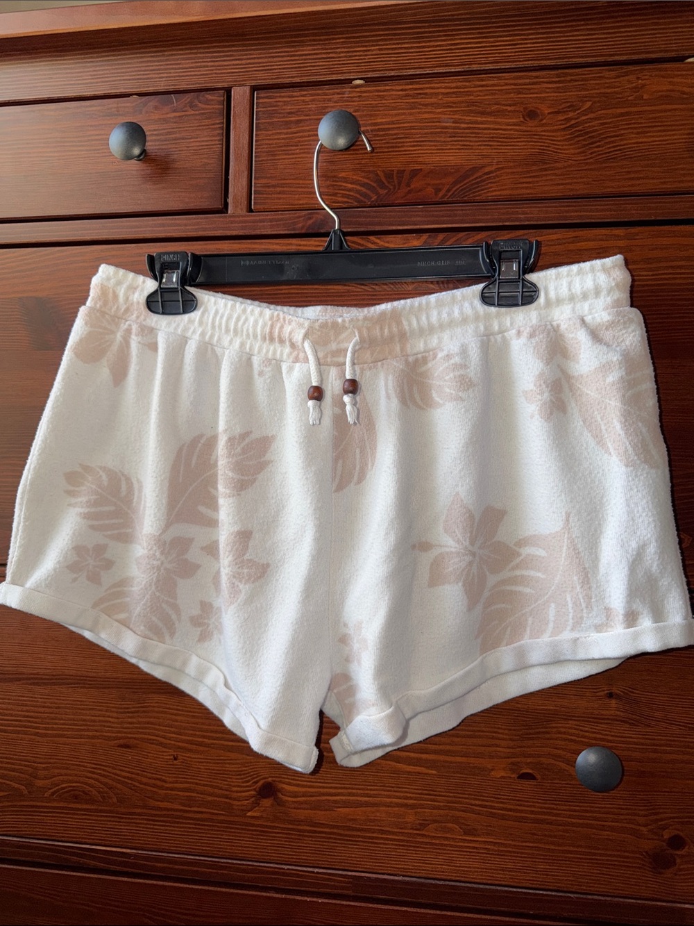 Ron Jon Cozy White Lounge Shorts with Soft Blush Floral Print